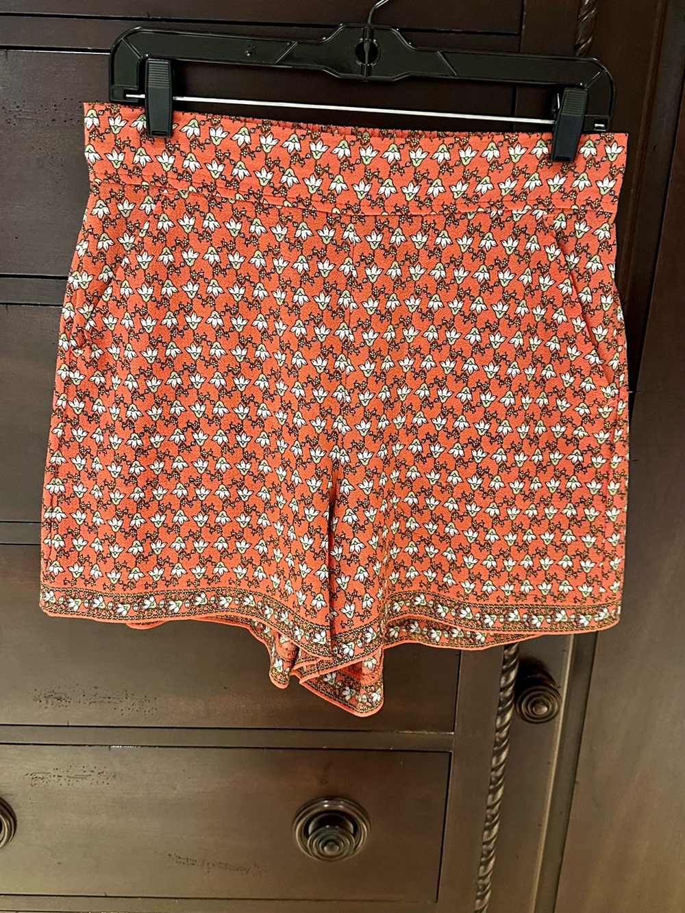 Max Studio Orange Floral-Print High-Waist Shorts